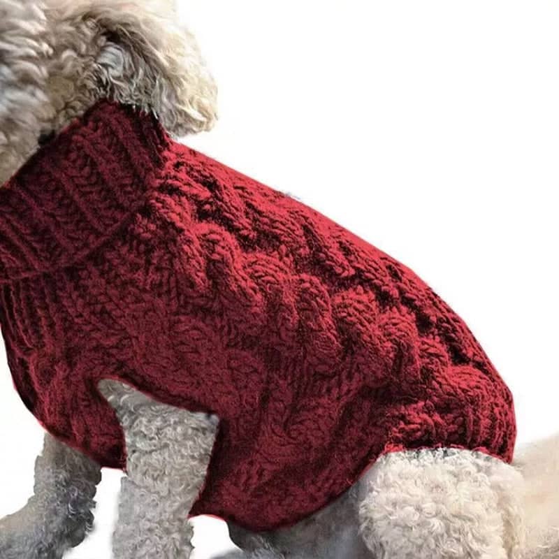 Warm Knitted Dog Jumper for Small Dogs - Dark Red, Size S (Chest 26 cm, Back 26 cm)