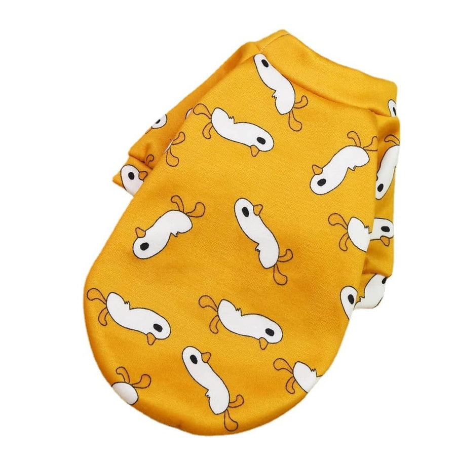 Warm Pet Dog Sweater - Mustard Yellow Duck Print, Size L (Chest 45 cm)