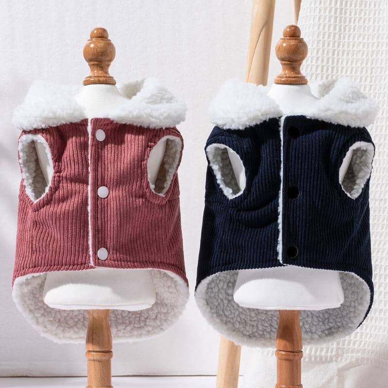 Warm Windproof Dog Jumper Puppy Winter Coat with Corduroy Look - Size S (Neck 23 cm, Chest 32 cm) - view 4