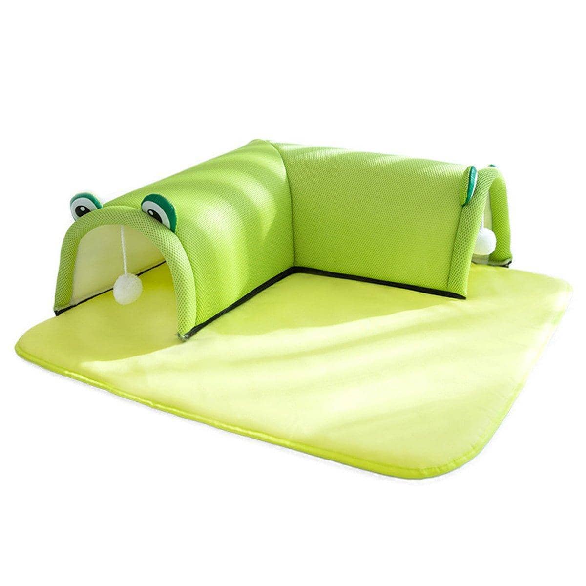 Washable Cat Tunnel Bed with Dangling Toy - Green, Large (70 x 70 cm)
