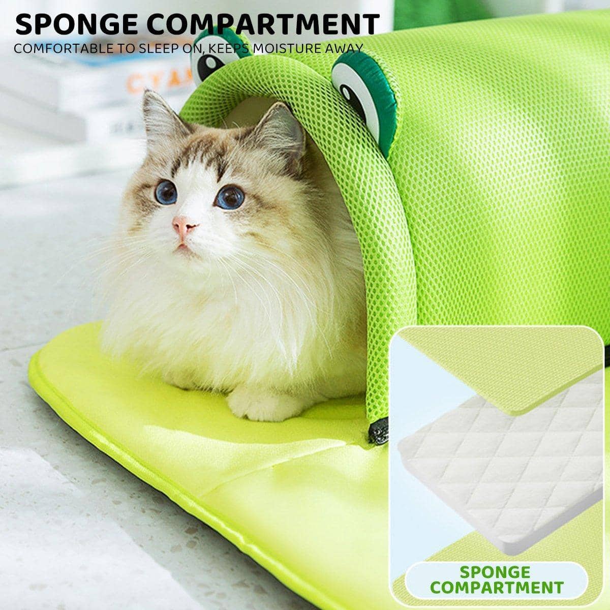 Washable Cat Tunnel Bed with Dangling Toy - Green, Large (70 x 70 cm) - view 5
