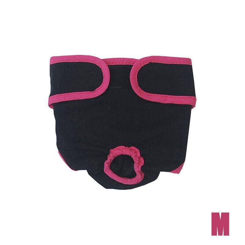 Washable Dog Diaper for Female Dogs in Season - Black and Pink, Size M (Waist 35-45 cm)