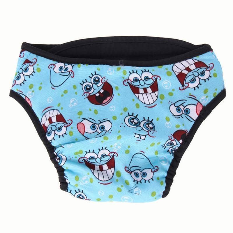 Washable Female Dog Period Pants, Blue Cartoon Print - Size S (Chest 40-50 cm)
