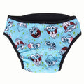 Washable Female Dog Period Pants, Blue Cartoon Print - Size XL (Chest 60-70 cm)