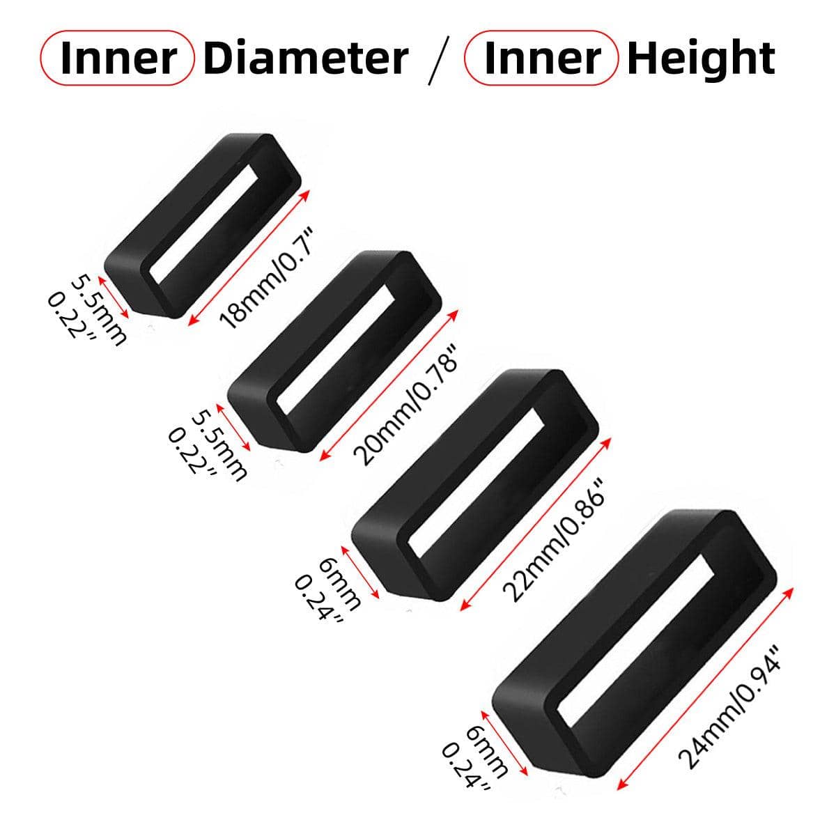 Watch Strap Loops Black Silicone - 24mm, 4 Pack - view 4
