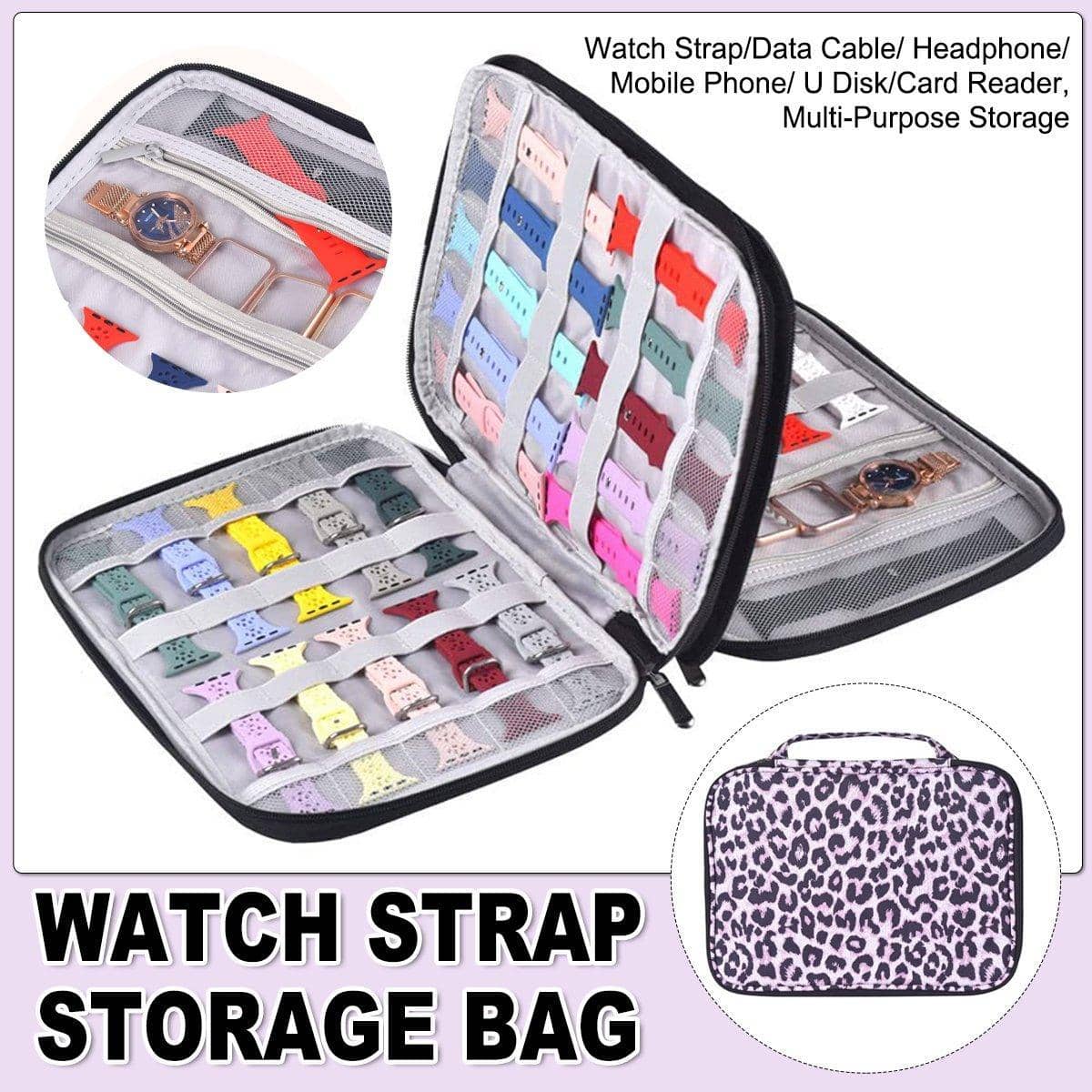 Watch Strap Storage Bag, Portable Organiser Holds 35-40 Watch Bands