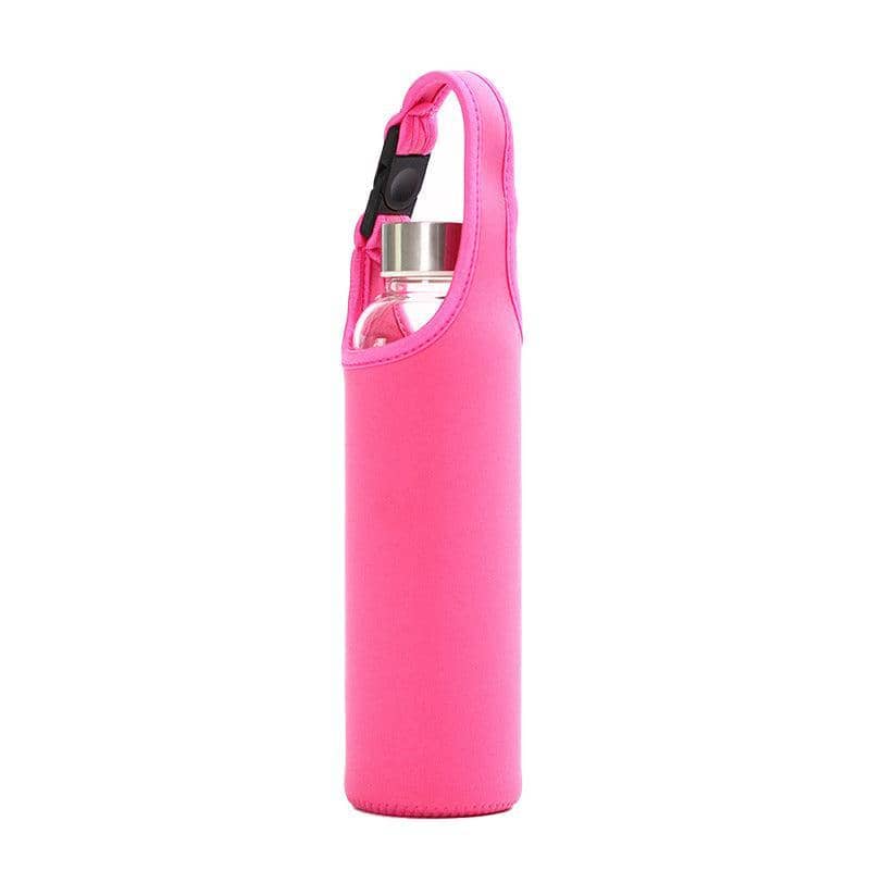 Water Bottle Holder, Neoprene Insulated Carrier with Strap - Pink, 450 ml