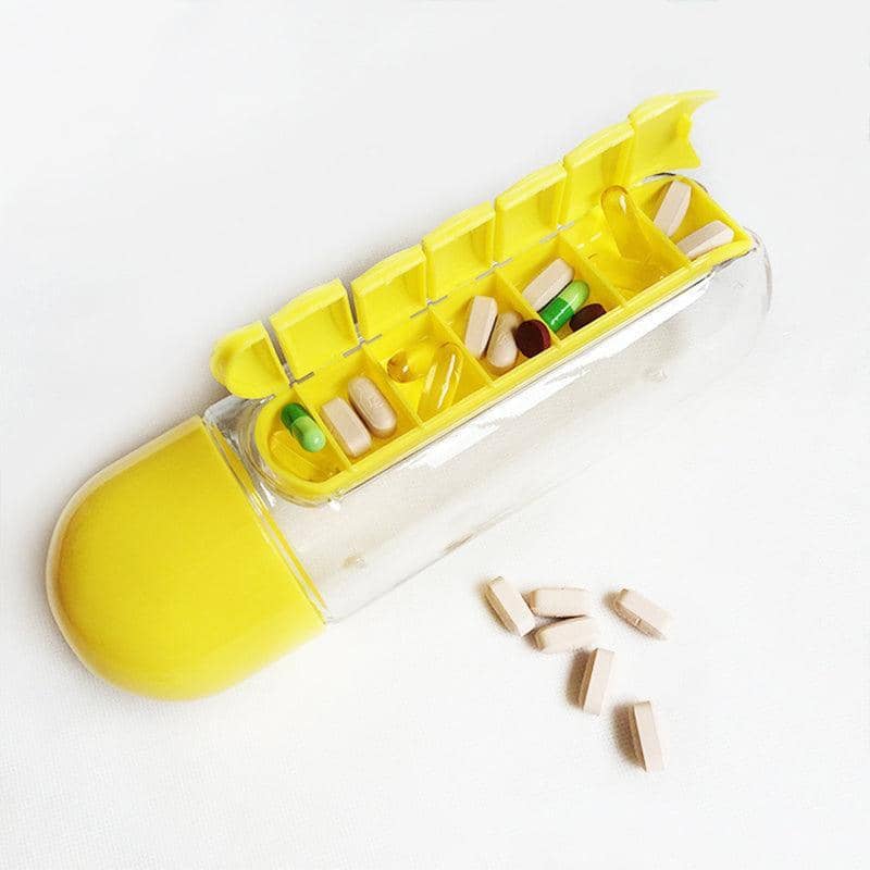 Water Bottle with Built-In 7 Day Pill Organiser, 600ml - Black - view 4