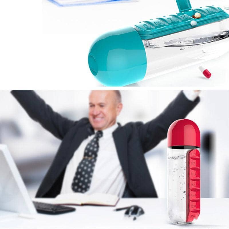 Water Bottle with Built-In 7 Day Pill Organiser, 600ml - Red - view 3