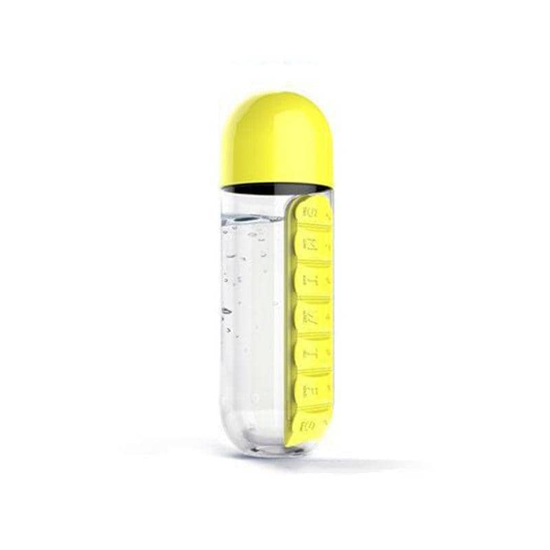 Water Bottle with Built-In 7 Day Pill Organiser, 600ml - Yellow