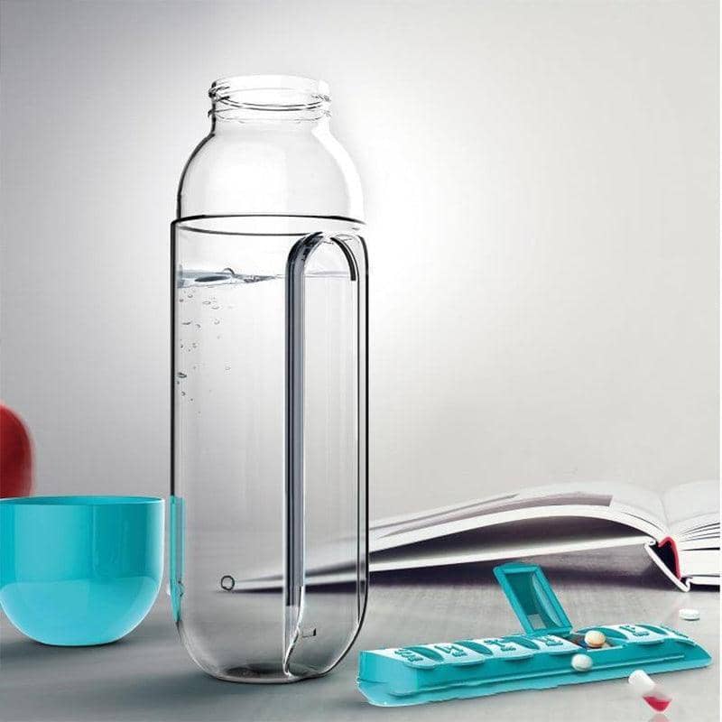 Water Bottle with Built-In 7 Day Pill Organiser, 600ml - Yellow - view 5