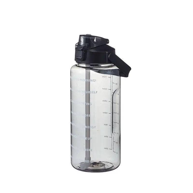 Water Bottle with Straw and Time Markings, 2 Litre - Black