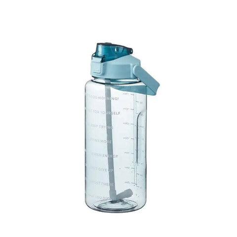 Water Bottle with Straw and Time Markings, 2 Litre - Green