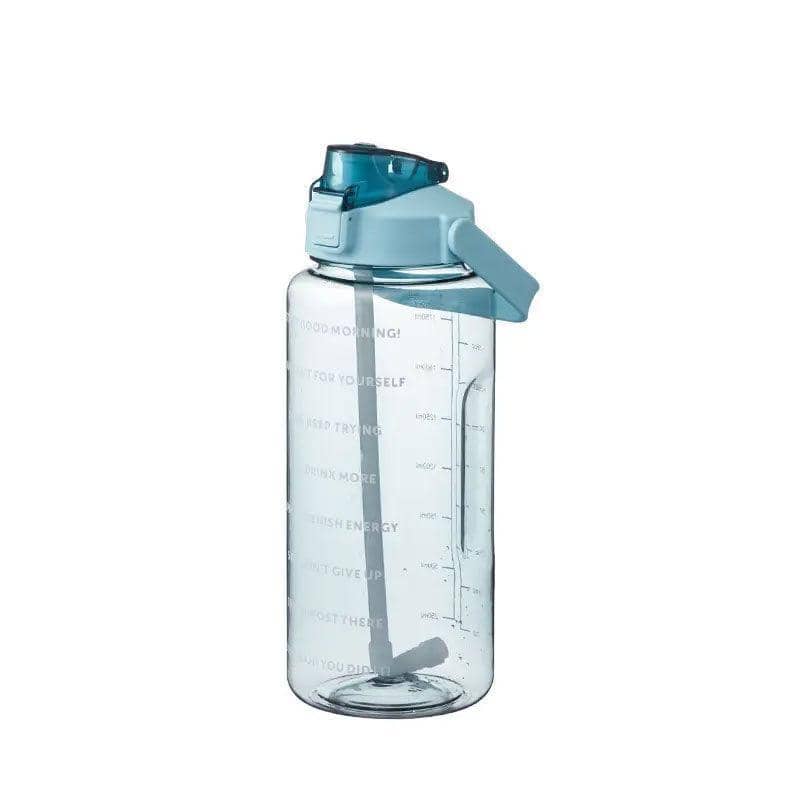 Water Bottle with Straw and Time Markings, 2 Litre - Green