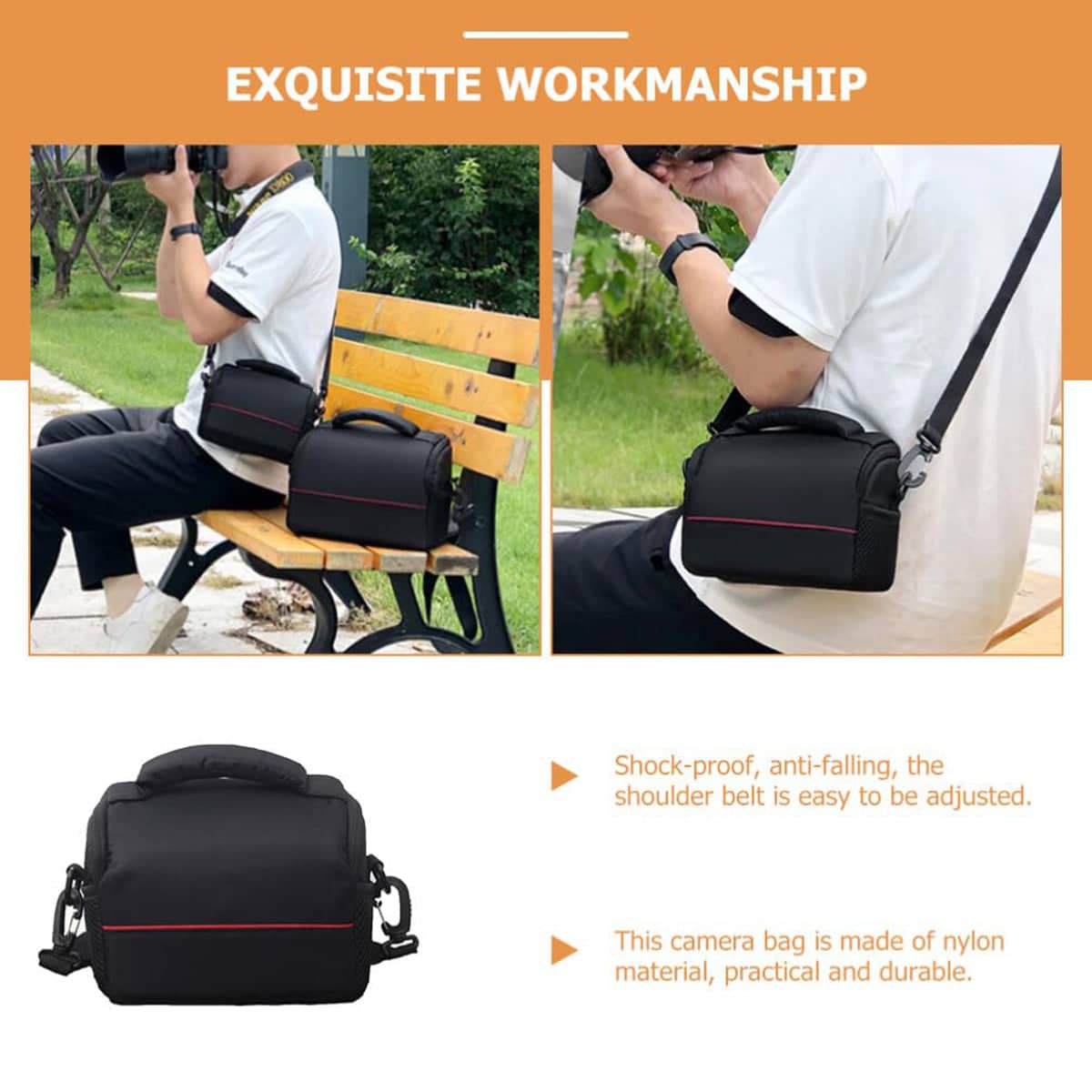 Water Resistant Nylon Camera Bag for DSLR and Lens, Black - view 5