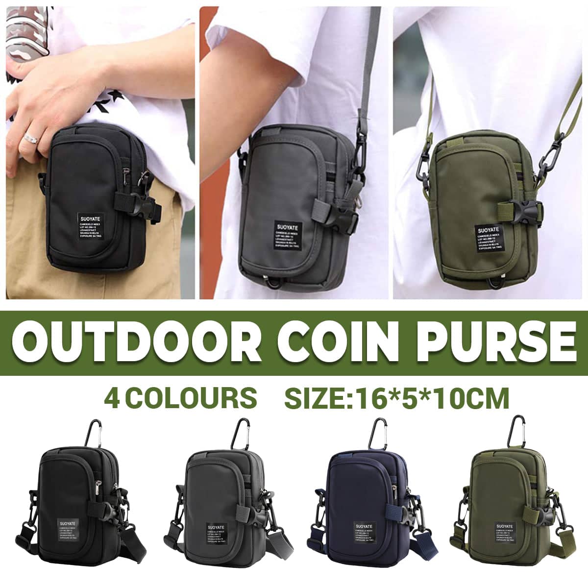 Water-Resistant Shoulder Crossbody Bag with Coin Purse - Green - view 2