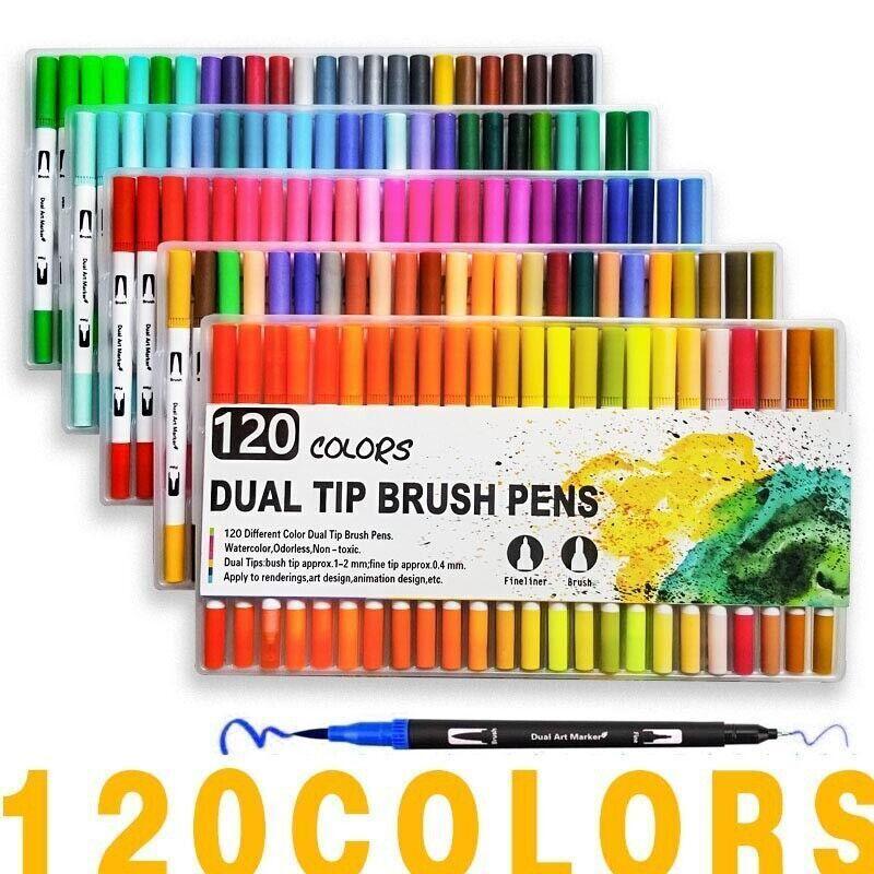Watercolour Brush Pen Set Dual Tip Sketch Markers - White-72 Colours - view 7