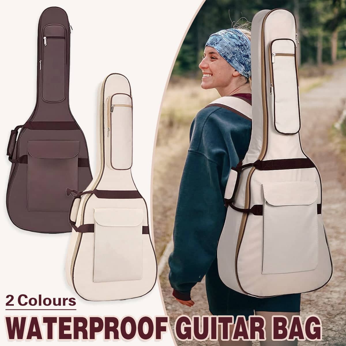 Waterproof Acoustic Guitar Bag, 106 x 41.5 x 15 cm - Beige - view 2