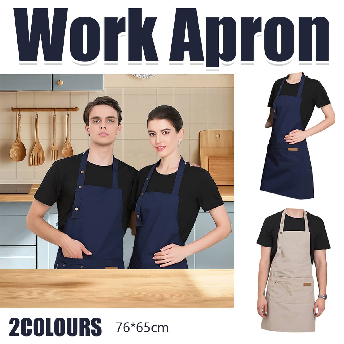 Waterproof Apron with Adjustable Straps, 76 x 65 cm - Dark Blue - view 2