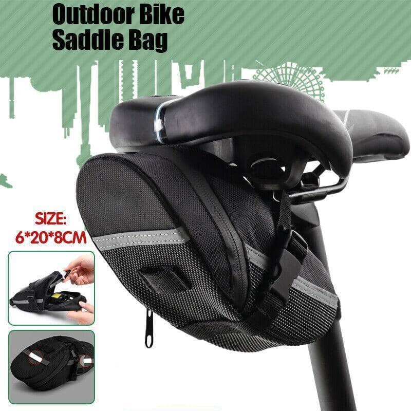 Waterproof Bike Saddle Bag with Reflective Strips - Black