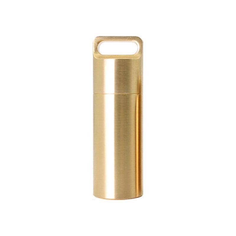 Waterproof Brass Pill Box Keyring Capsule Holder - Large (6.2 x 2 cm)