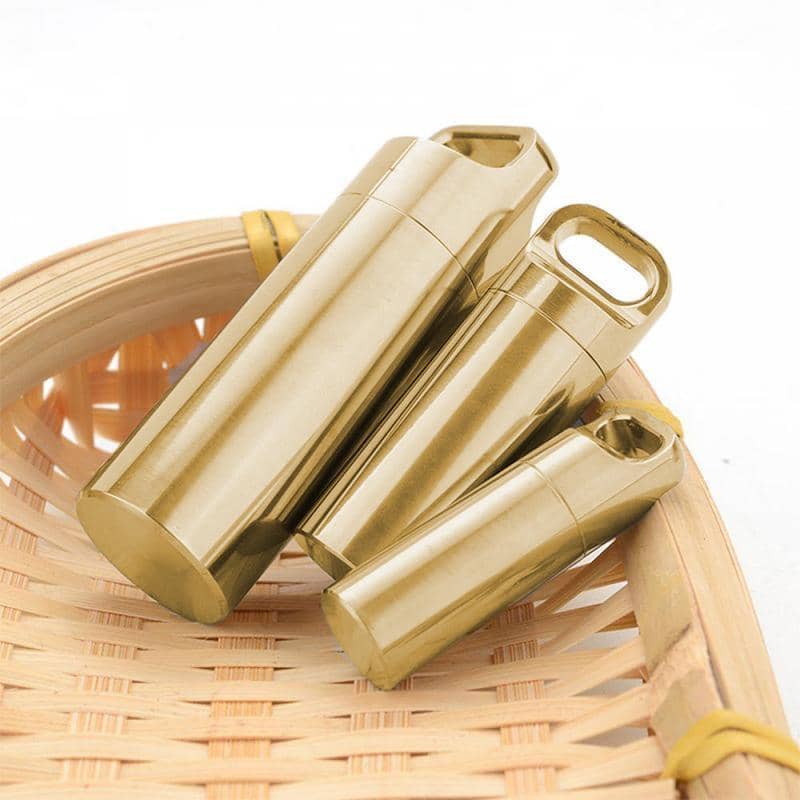 Waterproof Brass Pill Box Keyring Capsule Holder - Large (6.2 x 2 cm) - view 4