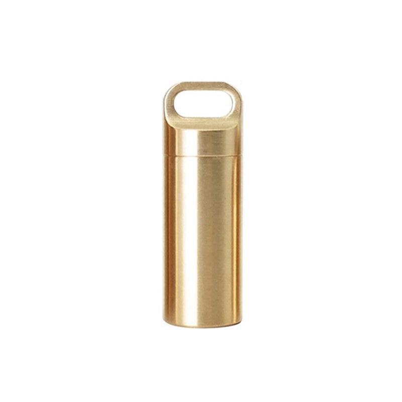 Waterproof Brass Pill Box Keyring Capsule Holder - Medium (4.7 x 1.6 cm)