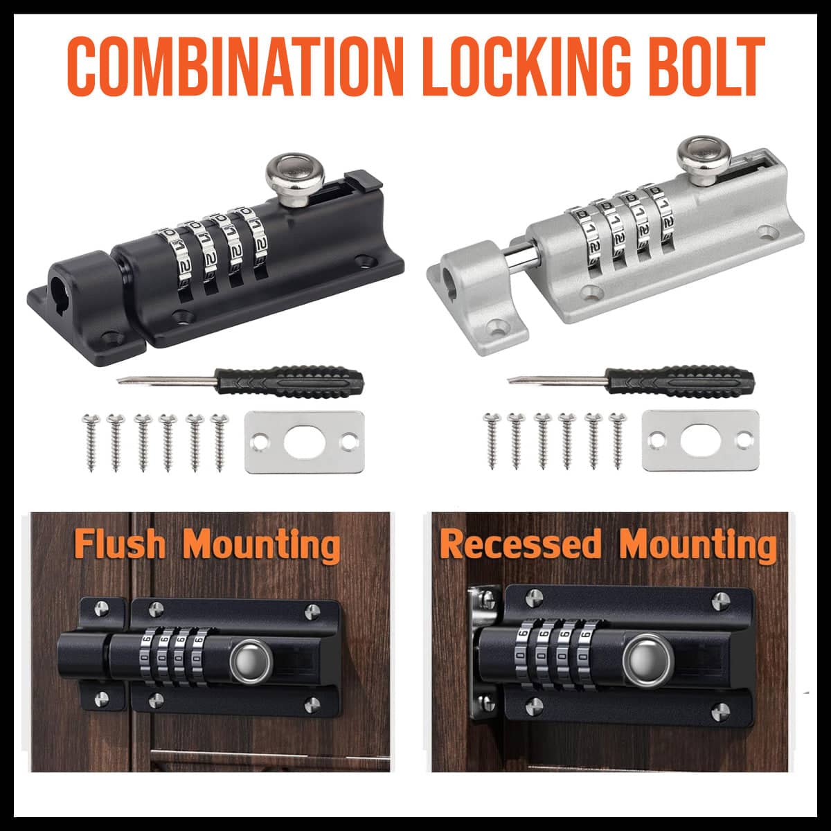 Waterproof Combination Bolt Lock for Outdoor Doors - Grey - view 2