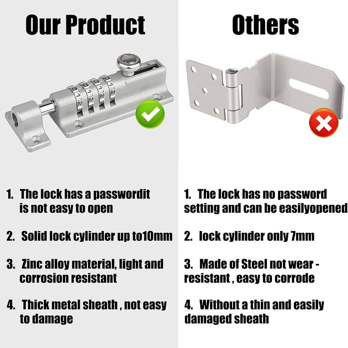 Waterproof Combination Bolt Lock for Outdoor Doors - Grey - view 5