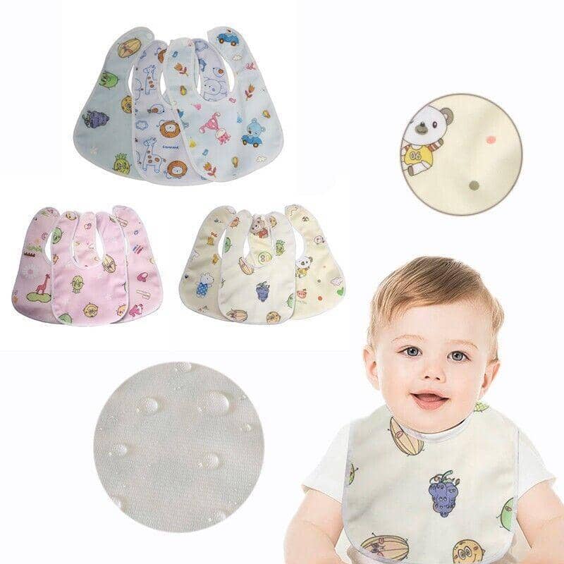 Waterproof Cotton Baby Bibs, Pack of 3 with Cute Prints - Light Blue - view 5