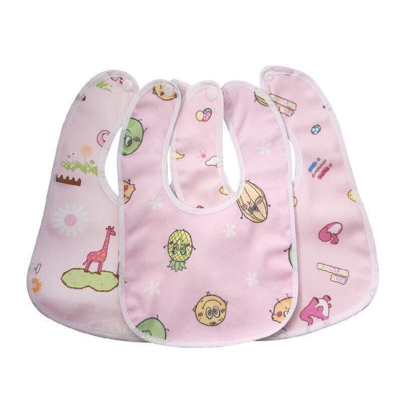 Waterproof Cotton Baby Bibs, Pack of 3 with Cute Prints - Pink
