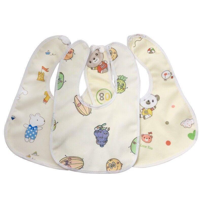 Waterproof Cotton Baby Bibs, Pack of 3 with Cute Prints - Yellow