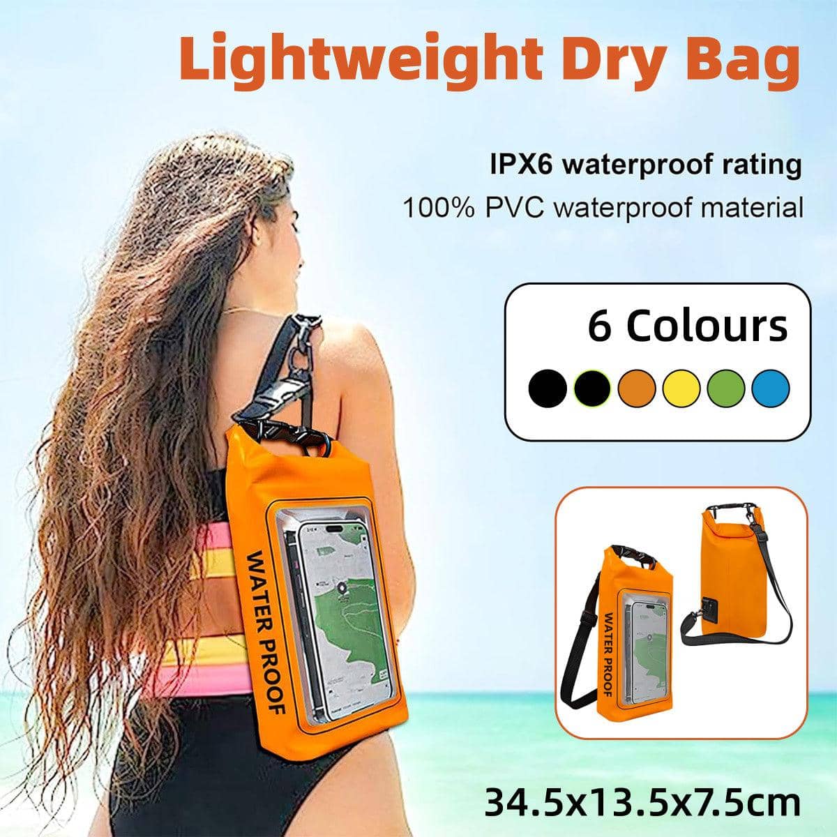 Waterproof Crossbody Bag with Adjustable Strap - Black and Green - view 2