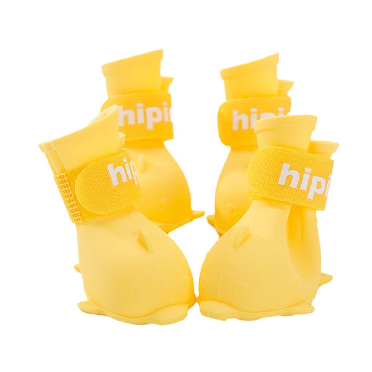 Waterproof Dog Rain Boots, Set of 4 - Yellow, Medium (Boot Length 5 cm)