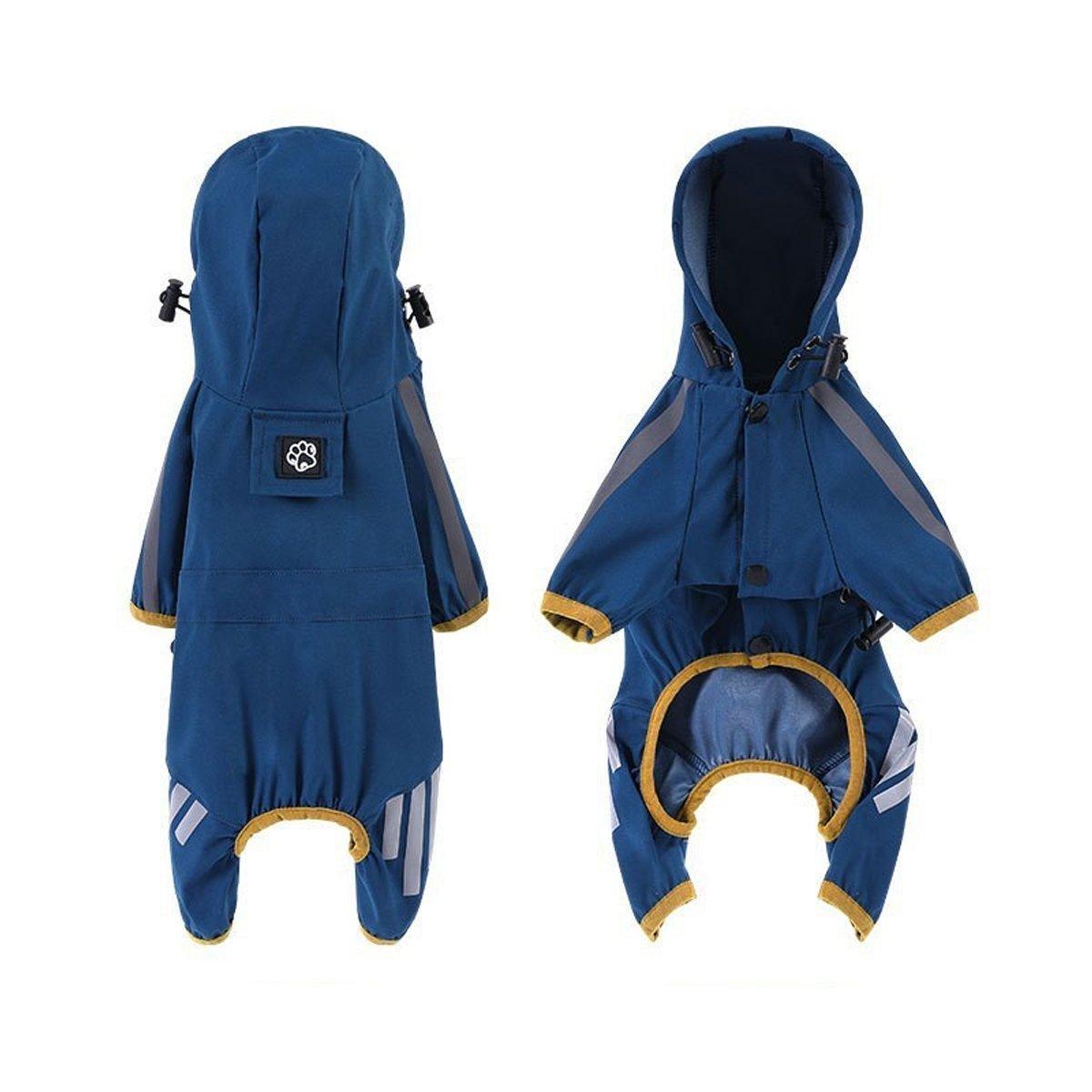 Waterproof Dog Raincoat with Hood and Reflective Strips - Blue, Small