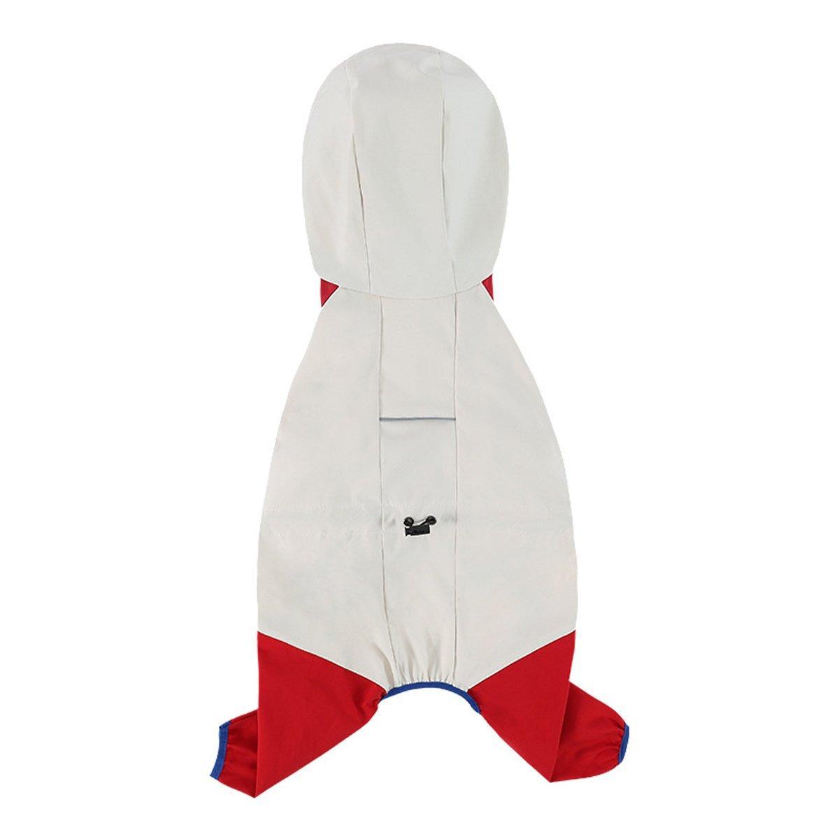 Waterproof Dog Raincoat - White and Red, Medium (Back 25 cm, Chest 38 cm)