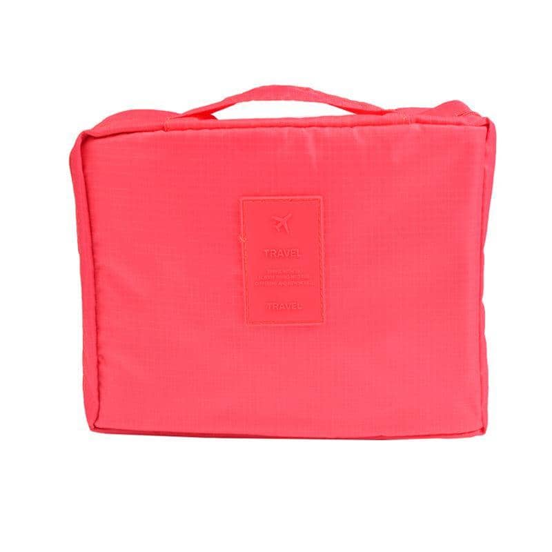 Waterproof Folding Travel Makeup Bag with Hanging Hook - Coral Pink