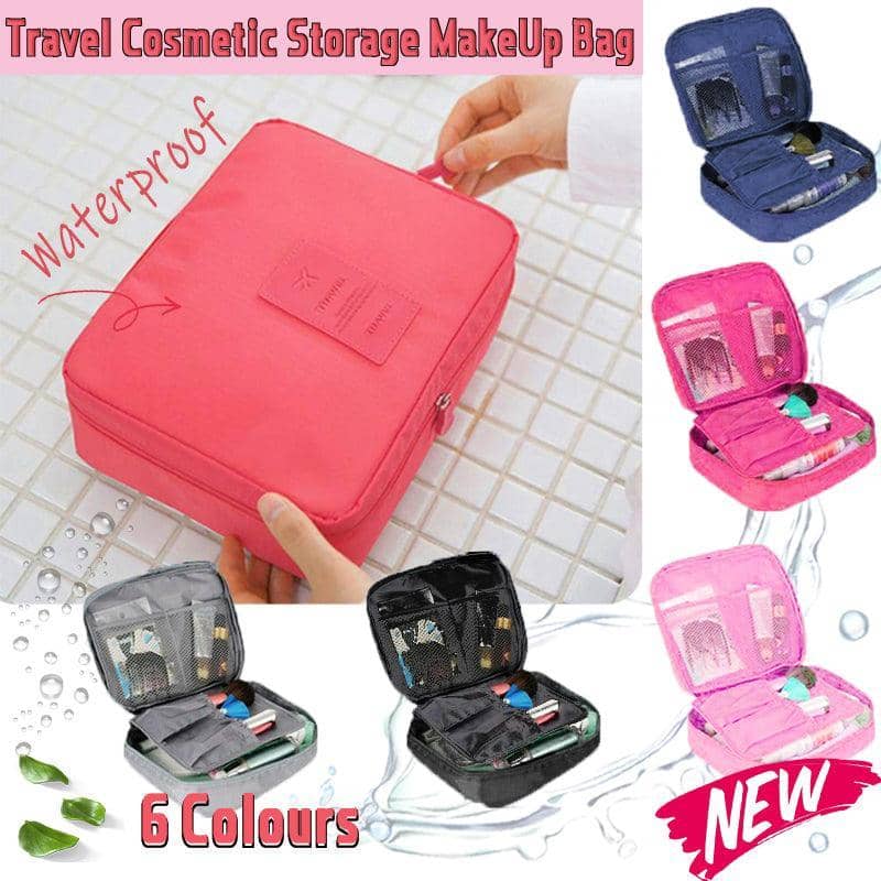 Waterproof Folding Travel Makeup Bag with Hanging Hook - Coral Pink - view 2