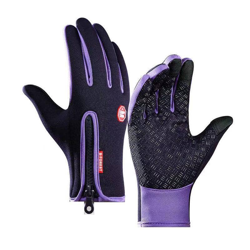 Waterproof Full Finger Bike Cycling Gloves - Large (24 cm Long), Black and Purple