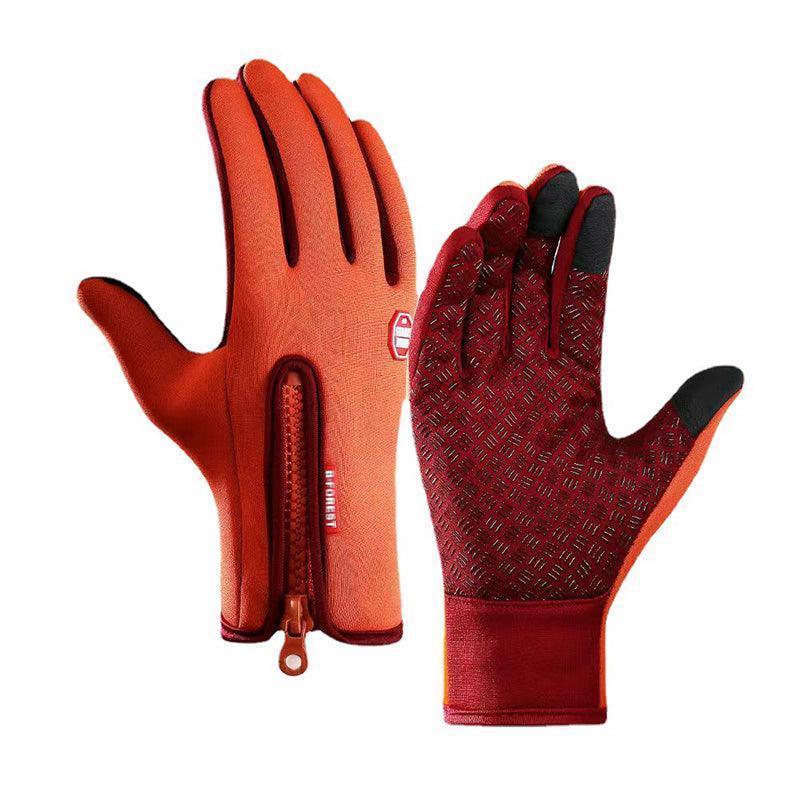 Waterproof Full Finger Cycling Gloves, Size M (Palm Width 9.5 cm, Length 23 cm) - Orange