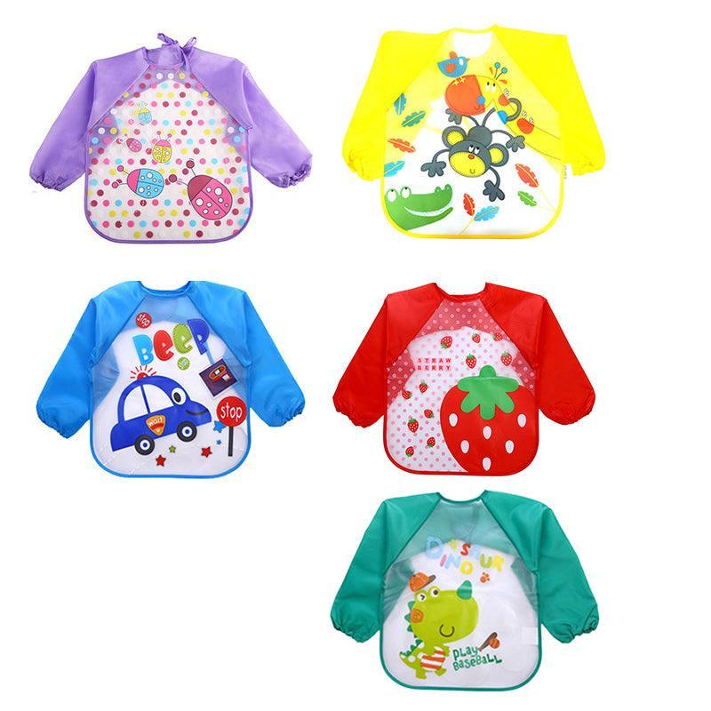 Waterproof Long Sleeve Smock for Toddlers - Blue with Car Print - view 3
