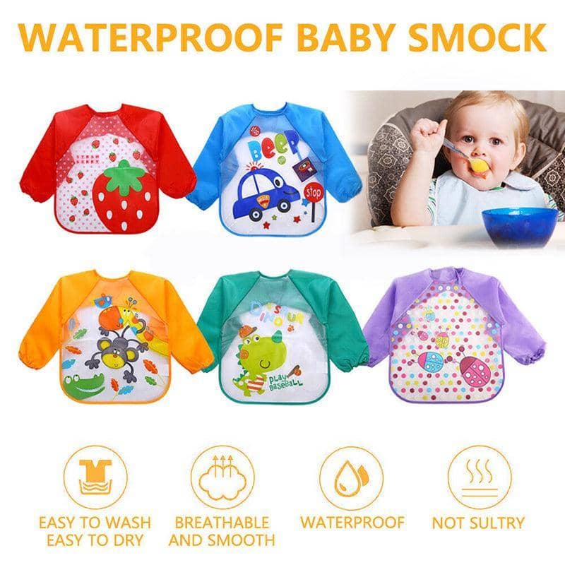 Waterproof Long Sleeve Smock for Toddlers - Yellow with Monkey Print - view 2