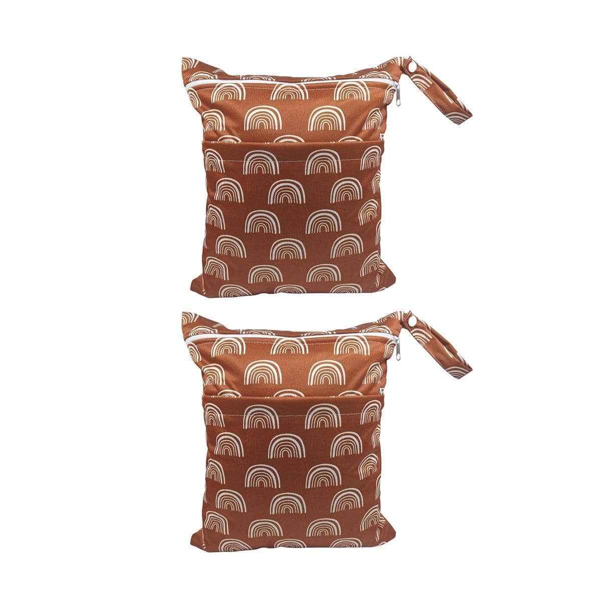Waterproof Nappy Wet Bags with Double Zipper, Pack of 2 - Brown Arch Print