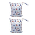 Waterproof Nappy Wet Bags with Double Zipper, Pack of 2 - Red and Blue Anchor Print