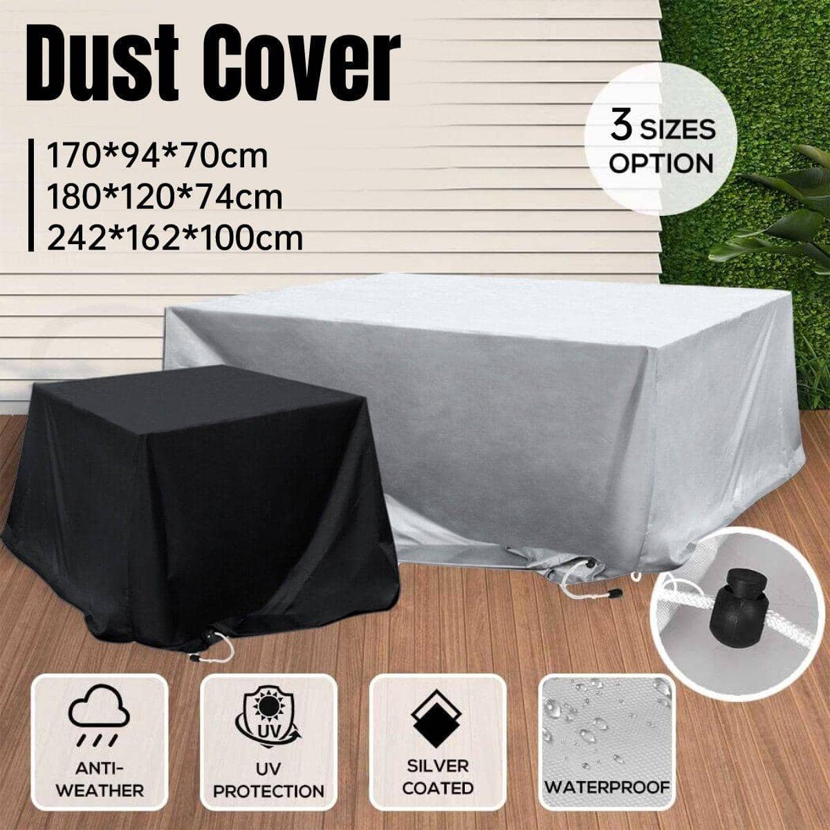Waterproof Outdoor Garden Furniture Cover - Silver, 170 x 94 x 70 cm - view 2