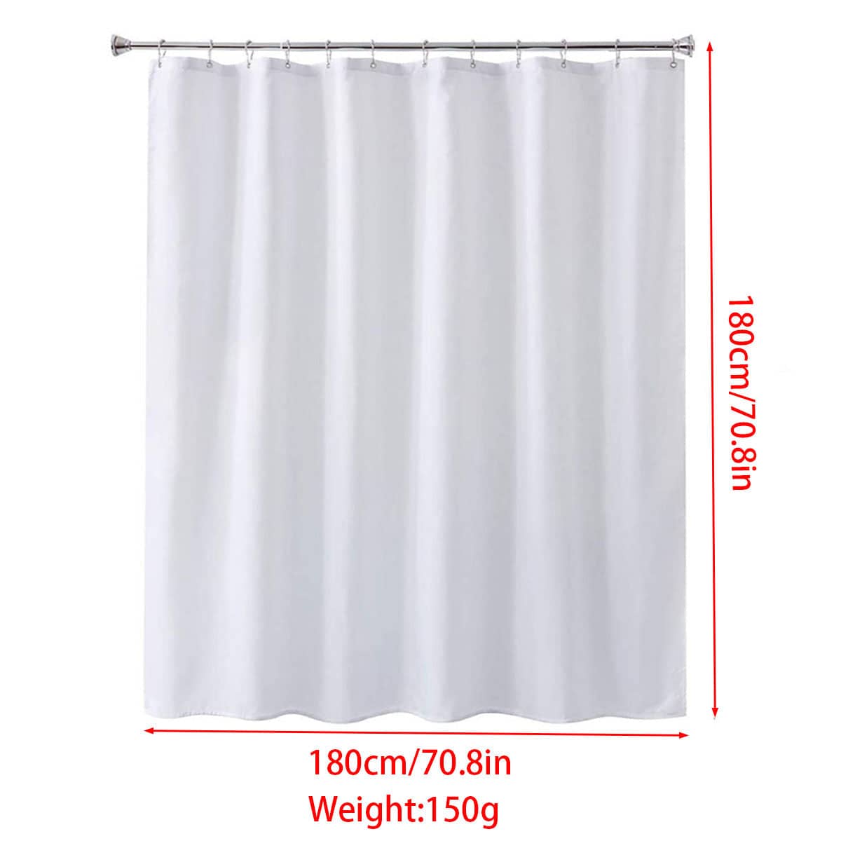 Waterproof Polyester Shower Curtain Liner, White, 180 x 180 cm - view 3