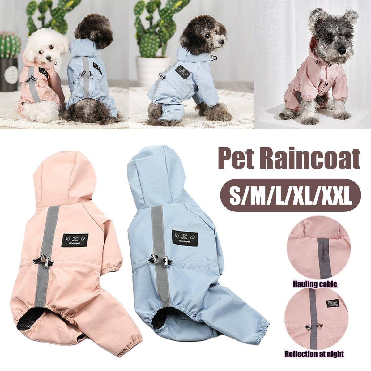 Waterproof Reflective Dog Raincoat - Pink, Size XL (Chest 49 cm, Back 35 cm) - view 2