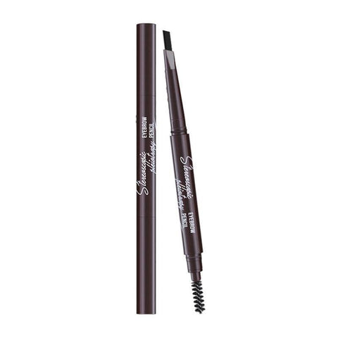 Waterproof Retractable Eyebrow Pencil with Slant Tip and Brush - Black