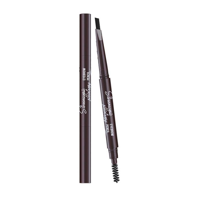 Waterproof Retractable Eyebrow Pencil with Slant Tip and Brush - Black