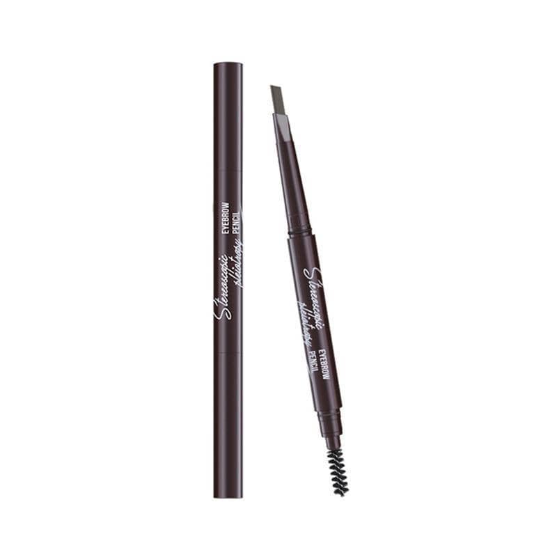 Waterproof Retractable Eyebrow Pencil with Slant Tip and Brush - Grey